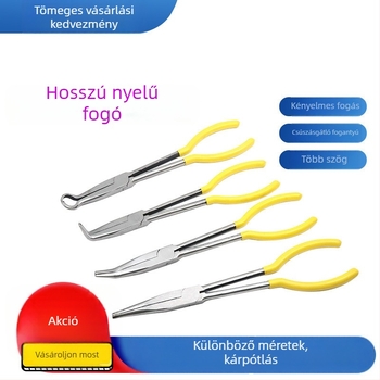 Hosszú tégelyfogó, körkörös orral és görbe szájú, arany- és ezüstolvasztáshoz