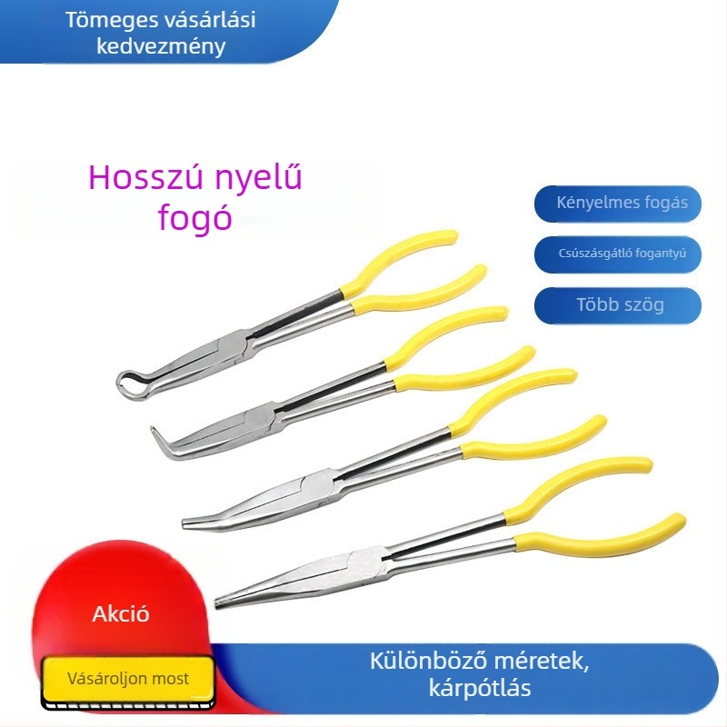 Hosszú tégelyfogó, körkörös orral és görbe szájú, arany- és ezüstolvasztáshoz