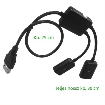 Kétportos USB hub, 30 cm-es kábellel, billentyűzet és egér adapter