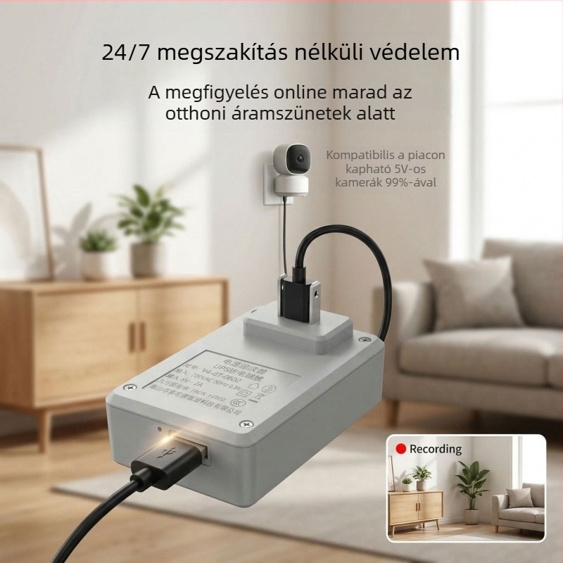 Belső 5V-os biztonsági kamera tápellátás dugaszoló adapterrel és UPS-szel a zavartalan működéshez