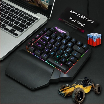 F6 egykezes gamer billentyűzet Peacekeeper Elite (PUBG Mobile), háttérvilágítással és egyedi billentyűzónával