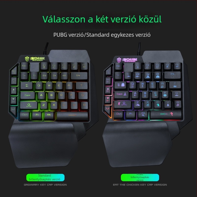 F6 egykezes gamer billentyűzet Peacekeeper Elite (PUBG Mobile), háttérvilágítással és egyedi billentyűzónával
