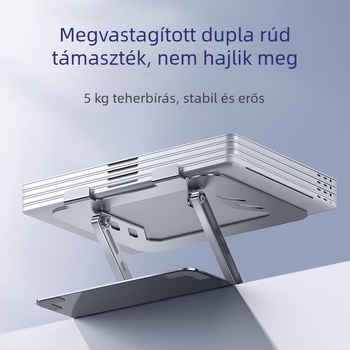 Ötvözetből készült laptopállvány 360°-os forgással, állítható magasság és összecsukható, íróasztali hűtés