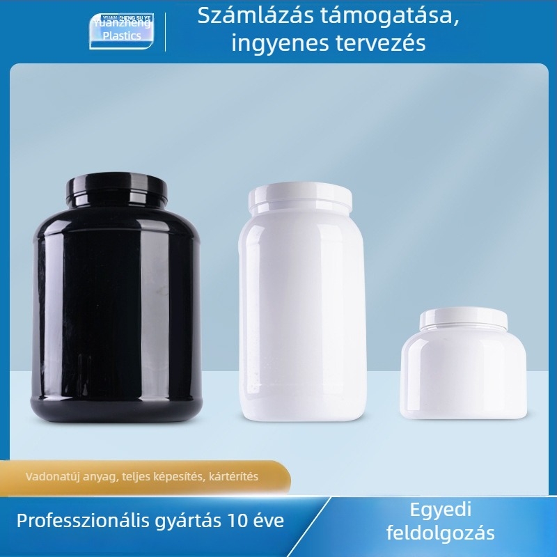 Személyre szabott 5L műanyag tartály tejsavófehérje porhoz, széles szájú adagolóval