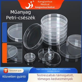 Műanyag Petri edények sejttenyésztéshez, átlátszó, vastagfalú, egyszer használatos