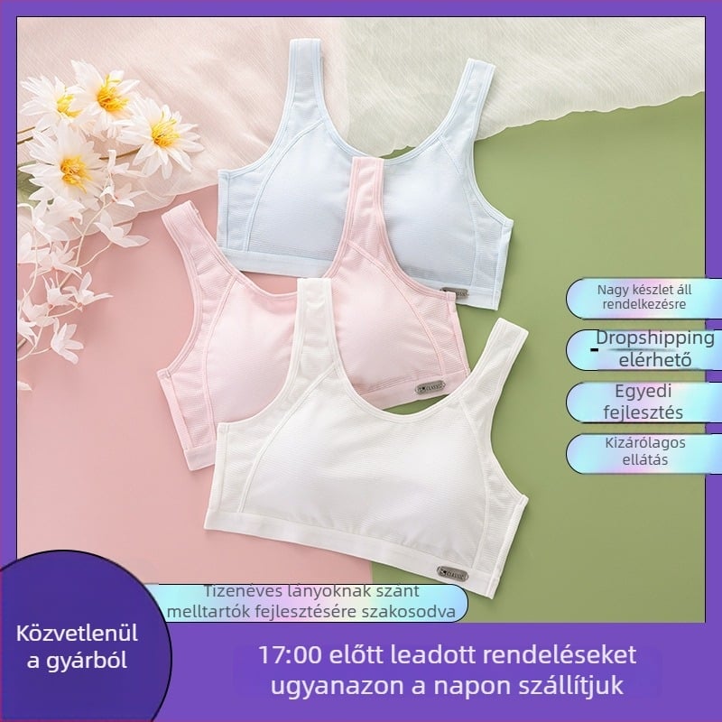 Légáteresztő, vezeték nélküli edzőmelltartó rögzített kosarakkal, kétfokozat kialakítás, 9–18 éves lányoknak