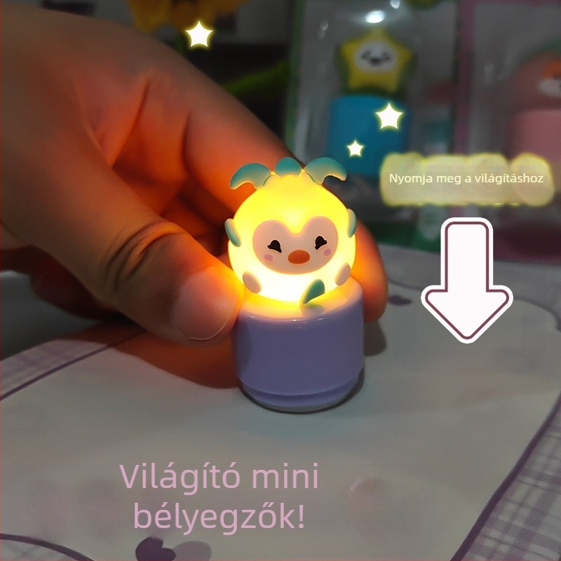 Világító, csillogó babapecsét készlet gyerekeknek, kreatív pecsétkészlet színes fény tintapárnával