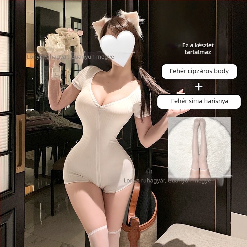 Női szexi fehérneműbodysuit, kényelmes és rugalmas, függőleges csíkokkal, egyszínű, rövidnadrágos fazon