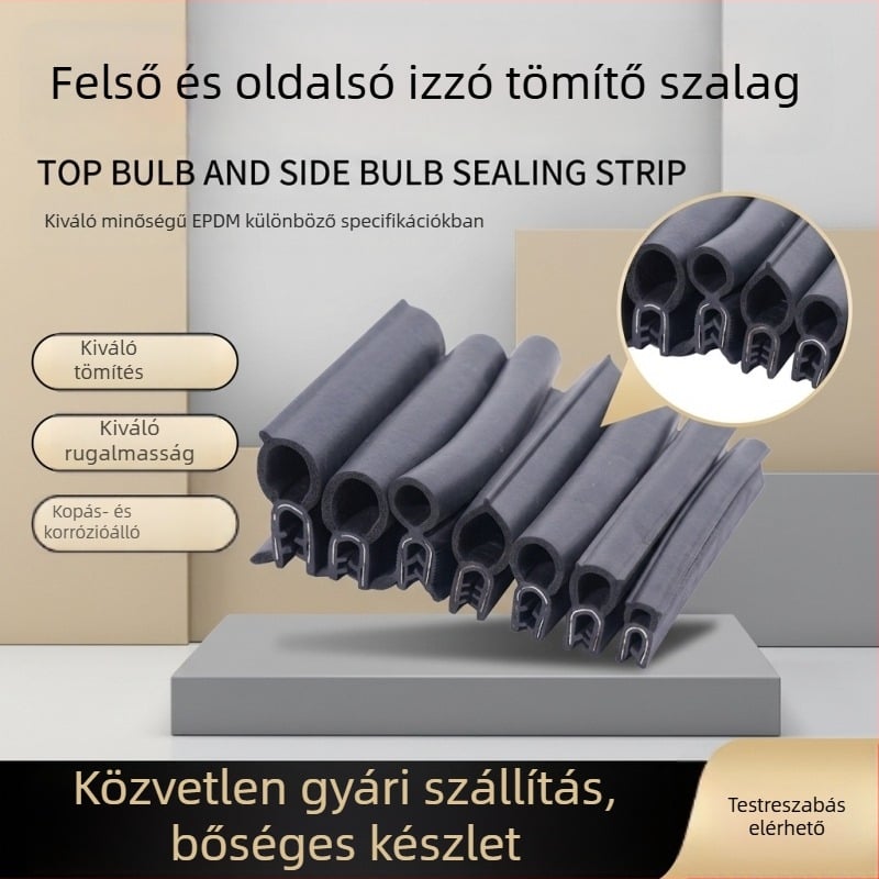 EPDM tömítőszalag felső- és oldalsó habrésszel, U alakú elektromos szekrényhez tartozó kompozit szalag, hangszigetelő és vízálló élvédő.