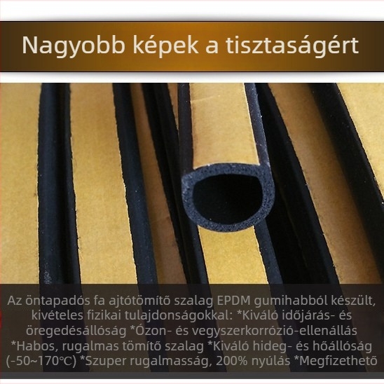 Chimon gumírozott D-alakú tömítés, 12×10 mm, vízálló, hangszigetelő, széllökés-álló, tűz- és füstálló ajtók és ablakokhoz