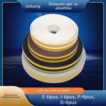 DPEI típusú ajtó- és ablakzáró tömítőszalagok, önhordozó hátoldallal, hangszigetelő és porálló EPDM-gumiból