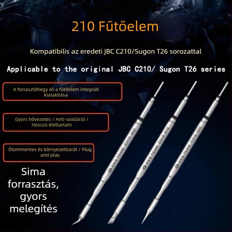 210-es sorozat ólommentes forrasztóhegyek forrasztóállomásokhoz — T26D, egyenes, ívelt és kés alakú hegy