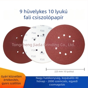 9 hüvelykes, 10 lyukas piros csiszoló korong, száraz csiszoláshoz falakhoz, bútorokhoz és vasalatokhoz