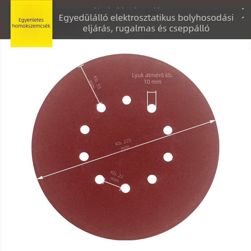 9 hüvelykes, 10 lyukas piros csiszoló korong, száraz csiszoláshoz falakhoz, bútorokhoz és vasalatokhoz