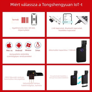 Bluetoothos vezeték nélküli kézi vonalkódolvasó, rögzíthető klippel a telefon hátuljára, logisztika és adatrögzítés