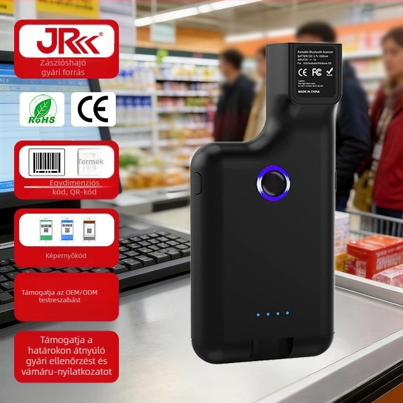Bluetoothos vezeték nélküli kézi vonalkódolvasó, rögzíthető klippel a telefon hátuljára, logisztika és adatrögzítés