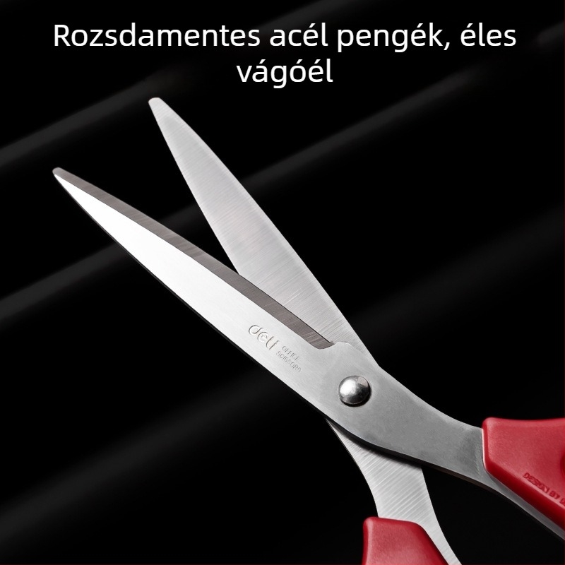 Deli 6009 Nagy irodai olló, 18 cm, rozsdamentes acél, papír vágáshoz és varráshoz