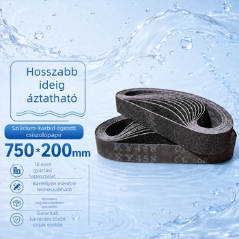 Szilícium-karbid vizes csiszoló szalag 750x200 mm, kopásálló fekete KY458 fém polírozáshoz