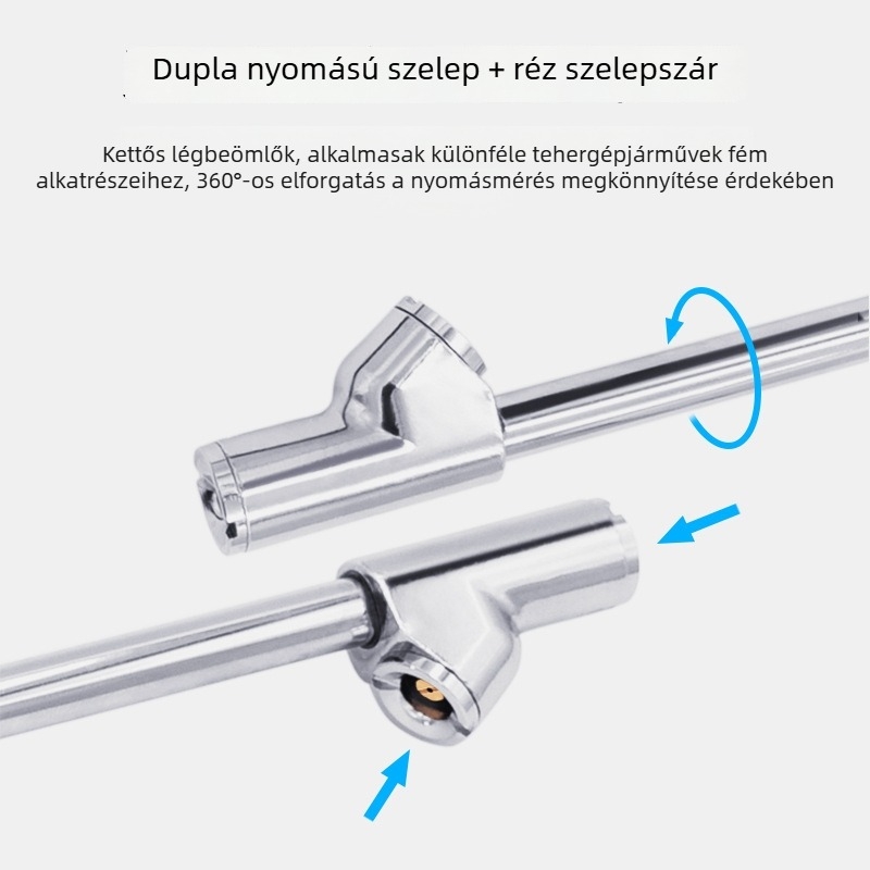 Digitális gumiabroncsnyomásmérő világító LCD-vel, kettős fejű kijelzővel nehéz teherautókhoz