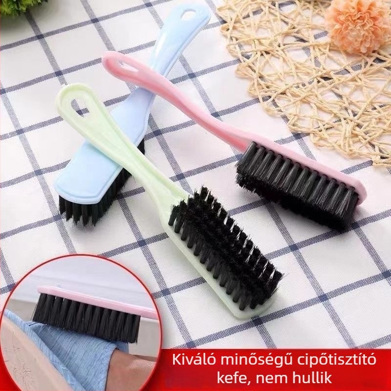 Hosszú nyelű, kemény sörtéjű cipőtisztító kefe, műanyag – cipőtisztítás, mosás и konyha