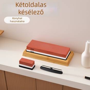 Konyhai késtartó kő, kétoldalas, fehér korund olajos kő, 3000/8000 granulátum, piros-fehér készlet, raktáron