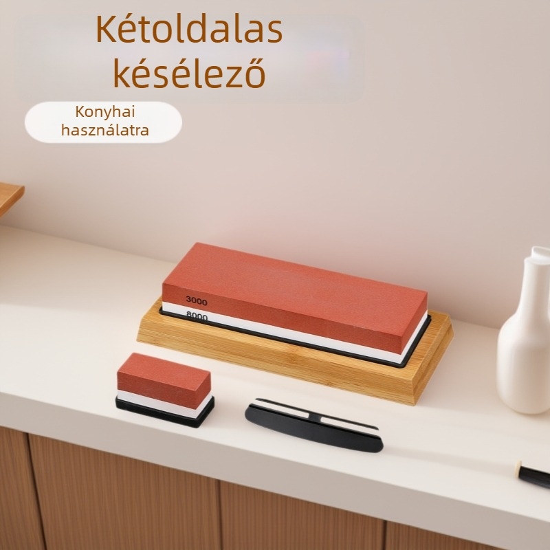 Konyhai késtartó kő, kétoldalas, fehér korund olajos kő, 3000/8000 granulátum, piros-fehér készlet, raktáron