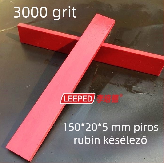3000-es szemű élező kő rögzített szöggel, rubin olajkő, nagy keménység, méretek 150×20×5 mm