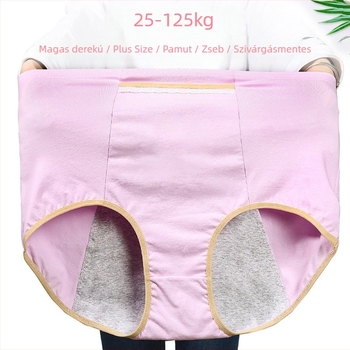Plusz méretű női menstruációs bugyi magas derékkal, szivárgás elleni védelemmel, zsebekkel, pamut