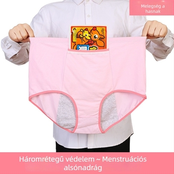 Plusz méretű női menstruációs bugyi magas derékkal, szivárgás elleni védelemmel, zsebekkel, pamut