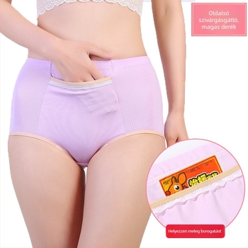 Plusz méretű női menstruációs bugyi magas derékkal, szivárgás elleni védelemmel, zsebekkel, pamut