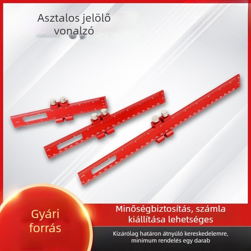 Alumínium ötvözetű famegmérő jelölő vonalzó – három darabos készlet, egyenes és derékszögű vonalzók