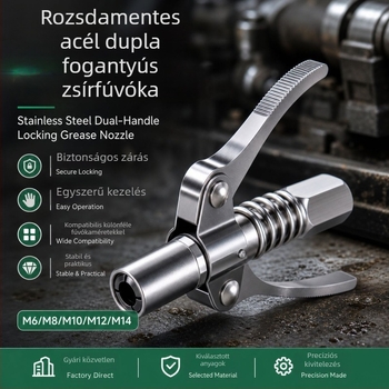 Kétfogantyús önzáró magasnyomású zsírzófej, lapos végződés, univerzális zsírzópisztoly-fej