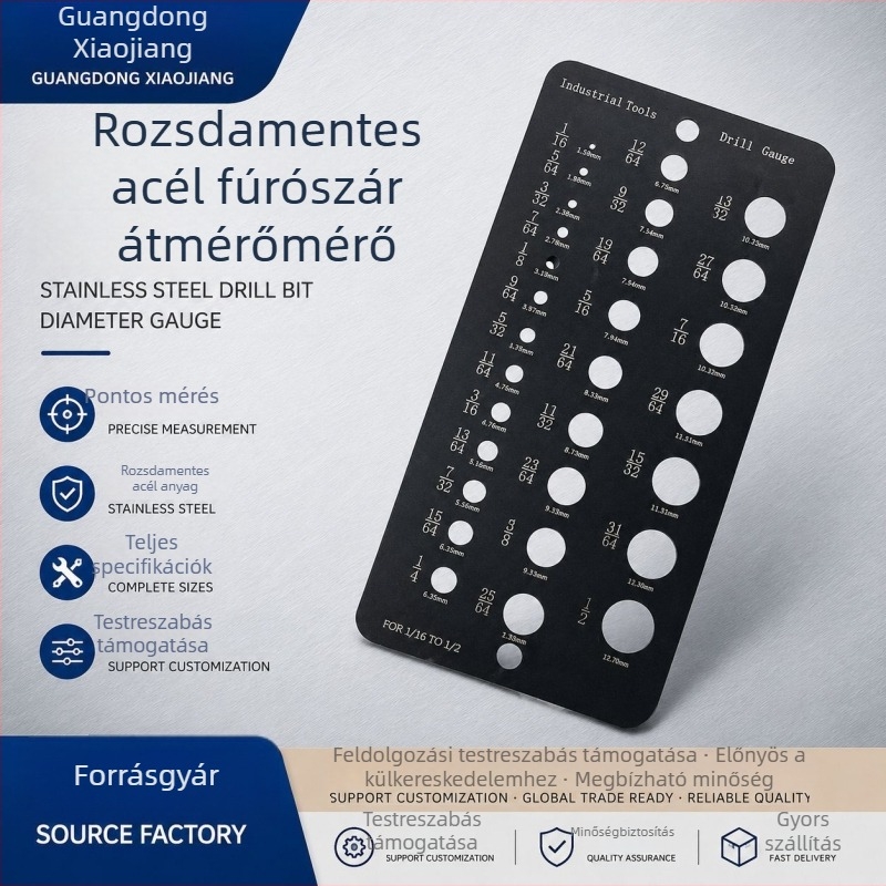 Fúró átmérő mérőkalibrátor, 29 lyukkal, univerzális méret (metrikus és imperial), 1/16–1/2 hüvelyk
