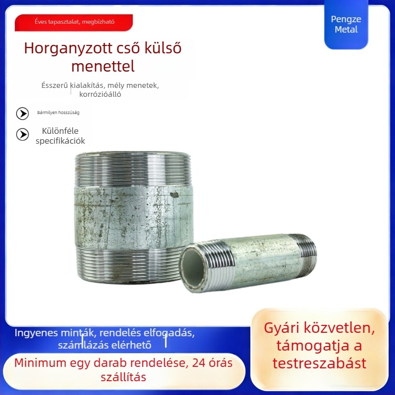 Két végén külső menetes galvanizált cső vízvezeték-hosszabbítóhoz, Ø10 mm, szénacél