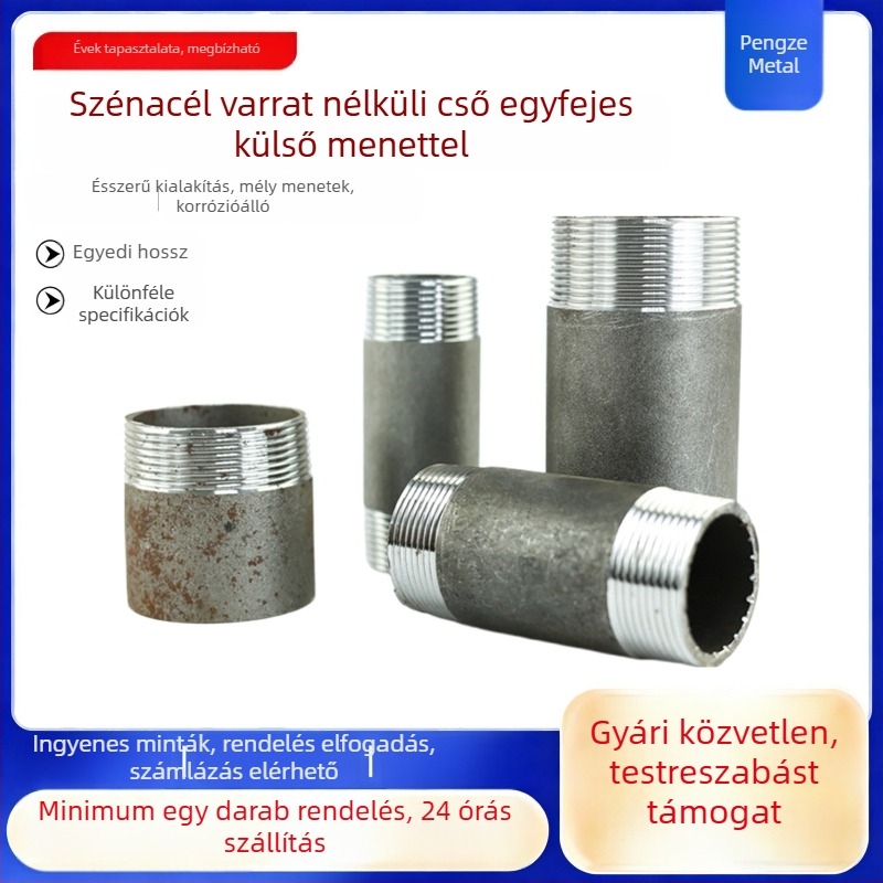 Szénacélból készült seamless cső egyoldali külső menettel, galvanizált rövid cső külső menettel, seamless vízvezeték cső egységes menetcsatlakozóval, Ø10 mm, falvastagság 3 mm
