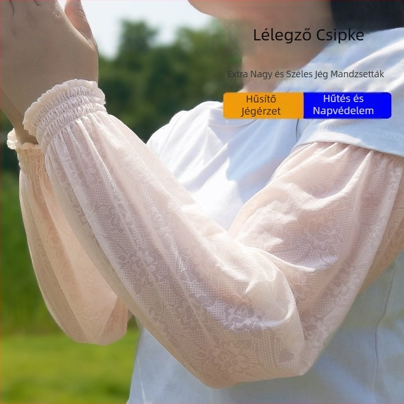 Csipkés egyenes szabású karvédő UV-védelmet nyújtó Ice Silk anyagból