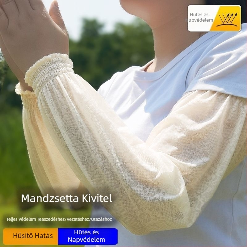 Csipkés egyenes szabású karvédő UV-védelmet nyújtó Ice Silk anyagból