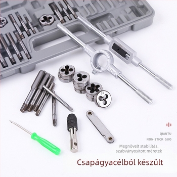 40 darabos Tap and Die készlet, metrikus kézi menetvágó eszközök, karbonacél menetjavító készlet