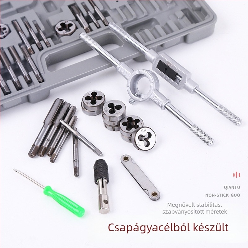 40 darabos Tap and Die készlet, metrikus kézi menetvágó eszközök, karbonacél menetjavító készlet