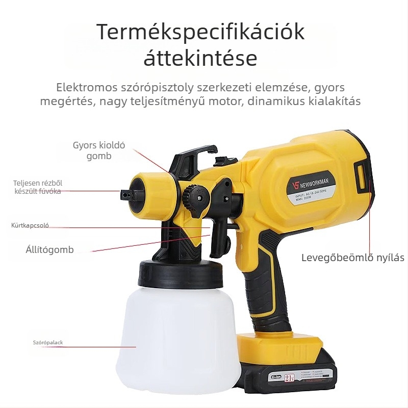 Kivehető lítium-ion akkumulátorral ellátott nagy nyomású elektromos spray pisztoly, latex- és olaj alapú festékekhez