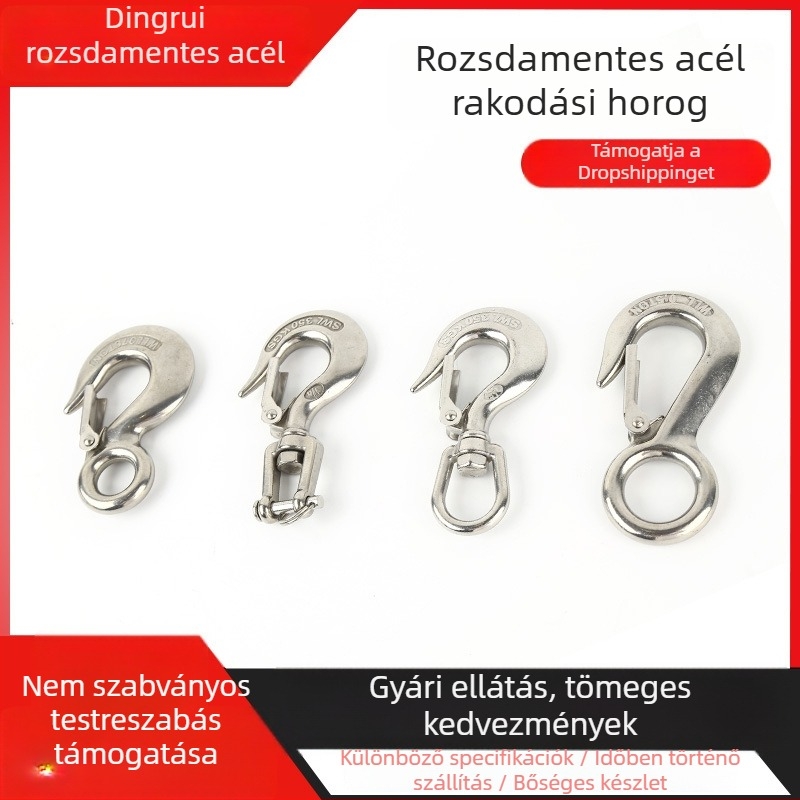 304 rozsdamentes acél teherhorg, emelőhorg, akasztóhorg, irányított villás típusú forgó gyűrűhorg, teherhordó horg