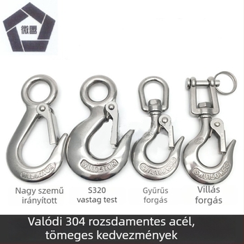 304 rozsdamentes acél, amerikai stílusú teherhorgony emeléséhez, nagy szem, vastag test, univerzális markolóhorog, leesés elleni megoldás