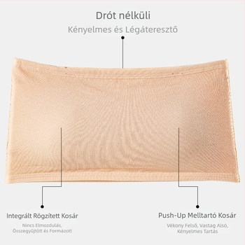 Vékony, egy darabos pánt nélküli melltartó pamutból, fix kosarakkal, drót nélküli és push-up dizájnnal