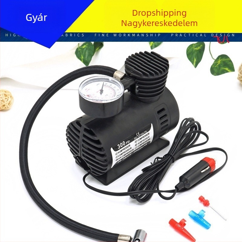 Hordozható autó légpumpa, mini inflátor, 12V, digitális kijelző