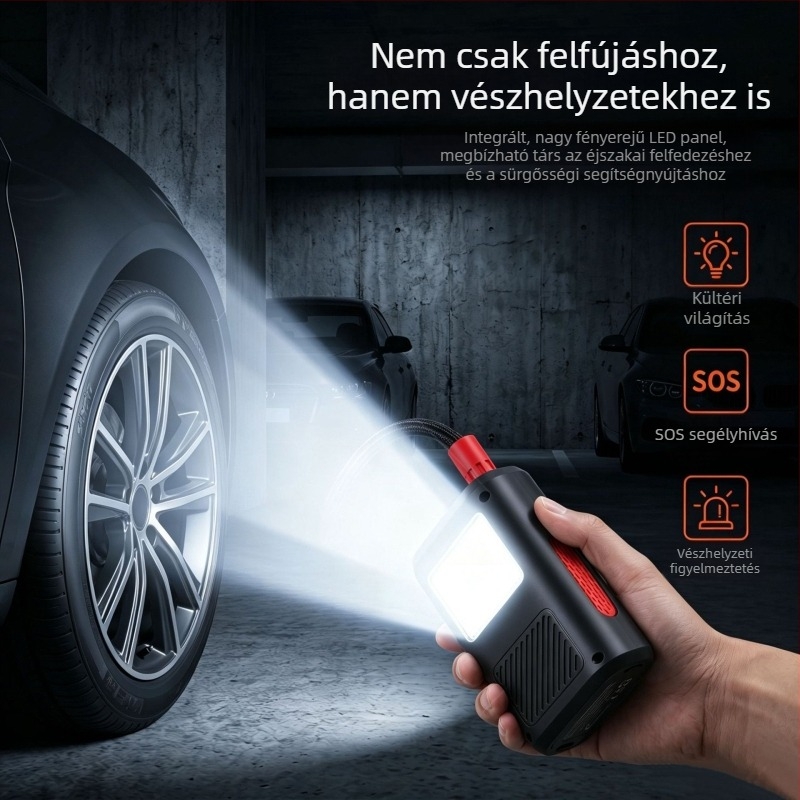 Vezeték nélküli autópumpa, hordozható, multifunkcionális keréknyomás-pumpa elektromos autókhoz, LED kijelző, automatikus kikapcsolás, USB töltés