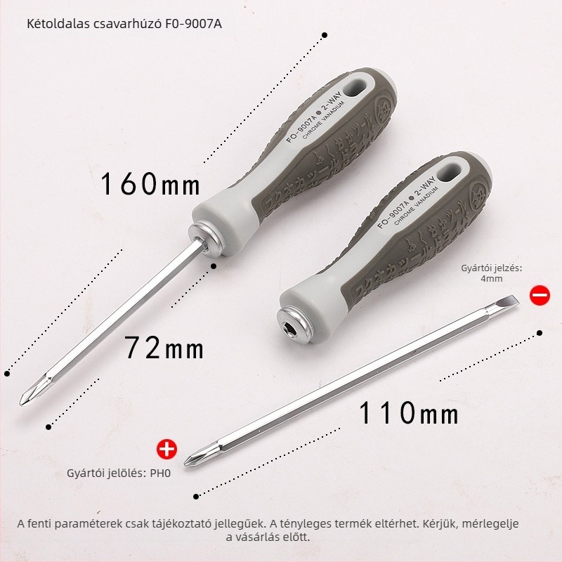 Fukuoka FO-9007A kettős funkciójú csavarhúzó PH0 kereszthornnyal és 4 mm-es lapos fejjel, háztartási használatra