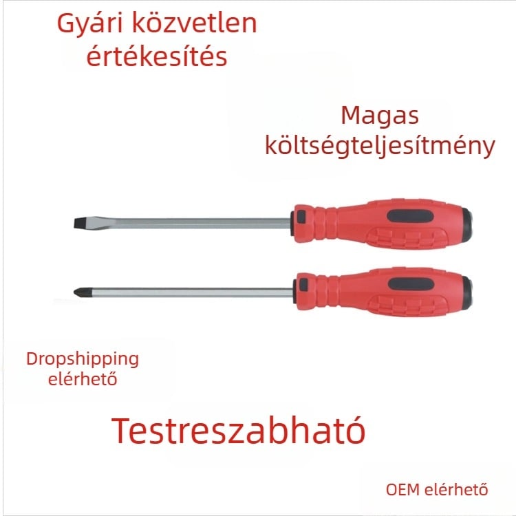 Testreszabható mágneses, edzett PH2 és lapos fejű csavarhúzó átfúrt tengellyel, olajálló és csúszásmentes markolattal