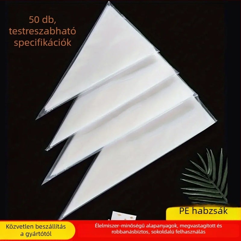 Eldobható PE díszítő tasakok, háromszög alakú, megerősített, torta- és süti krém díszítéséhez