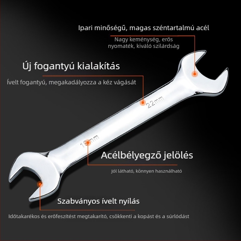 Ipari szintű kézi nyitott végű kulcskészlet, tükrös felületű kettős végű kulcsokkal, robbanásbiztos