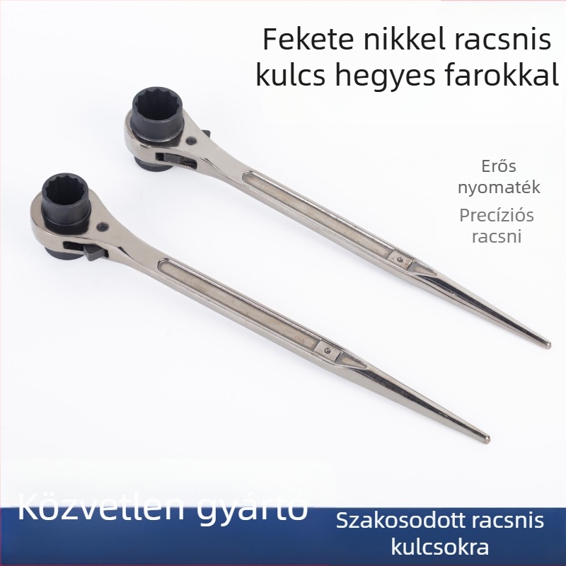 Fekete nikkel bevonatú rátés kulcs keretépítő munkásoknak, nagy keménység, kétirányú, többfunkciós kézi kulcs fogaskerék dizájnnal